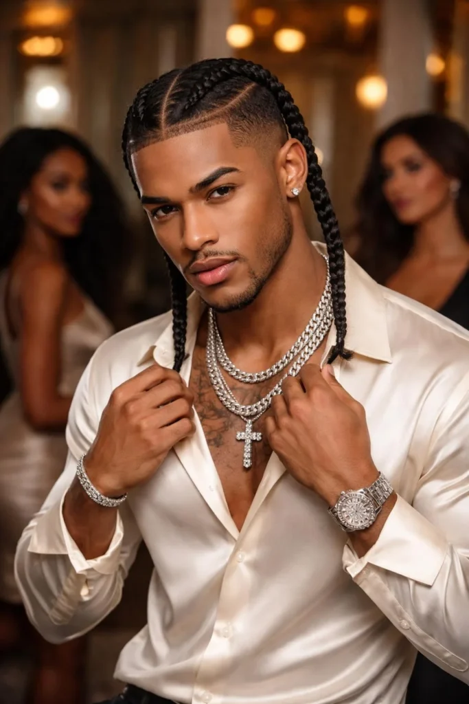 Two thick cornrow braids for men with simple, stylish finish