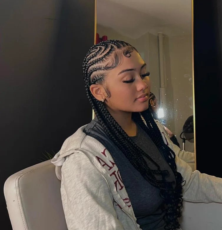 African cornrow braids hairstyles with deep side part and clean braid lines