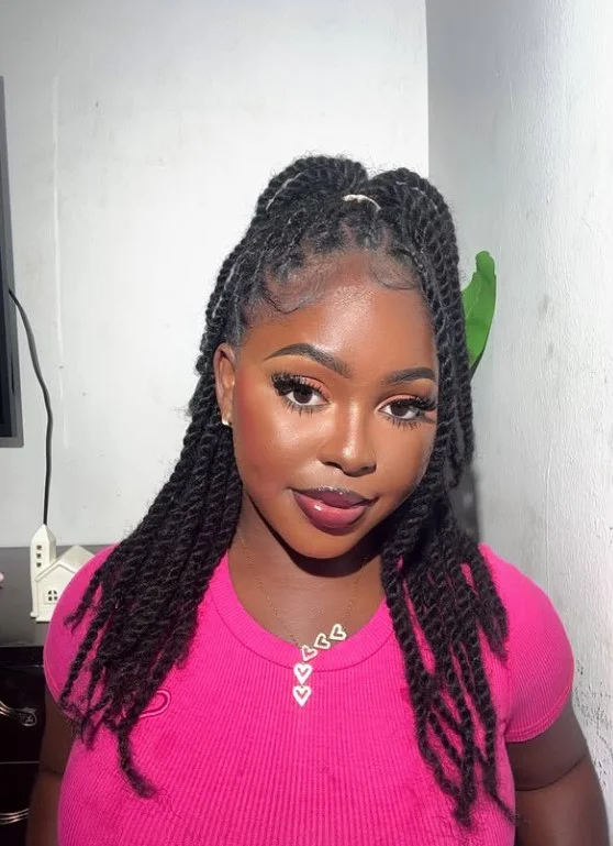 Afro kinky crochet braids with full natural texture and rounded shape