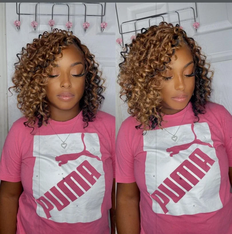 Blonde bob crochet braids in honey and platinum tones.