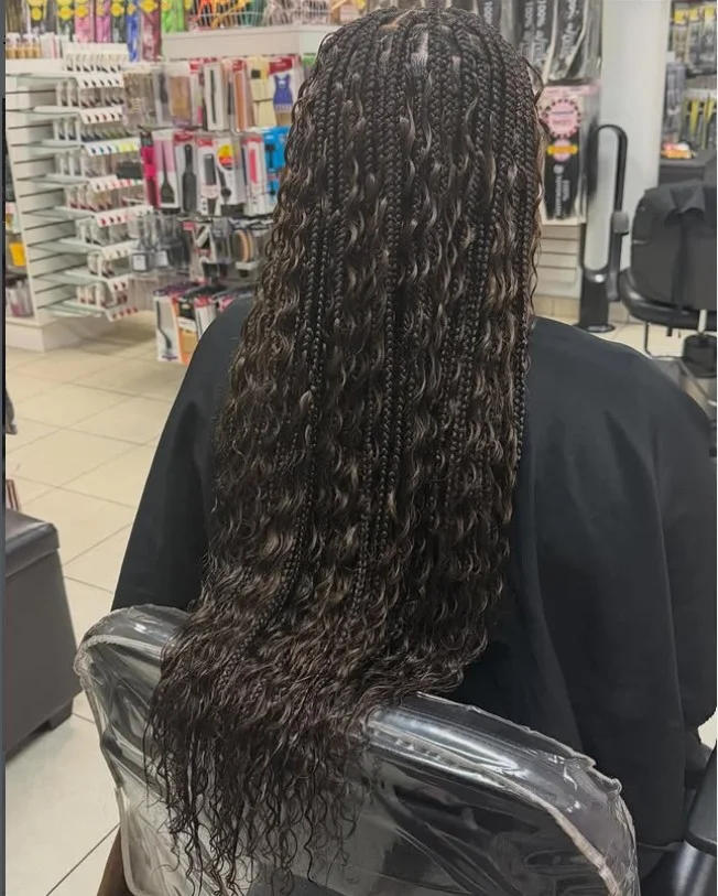 Classic box braids installed using crochet method for protective styling