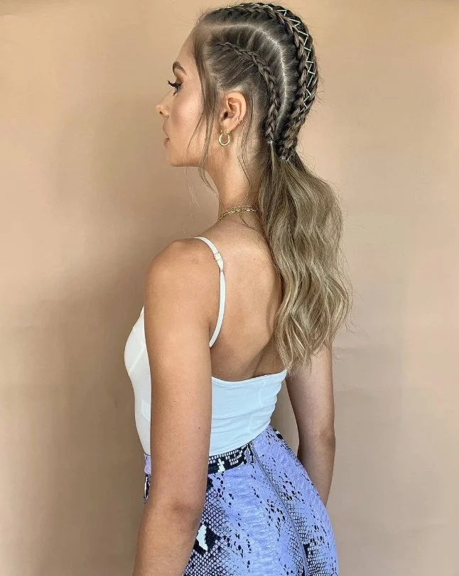 Sporty boxer-style 2 cornrow braids hairstyles with tight double braids and defined parting