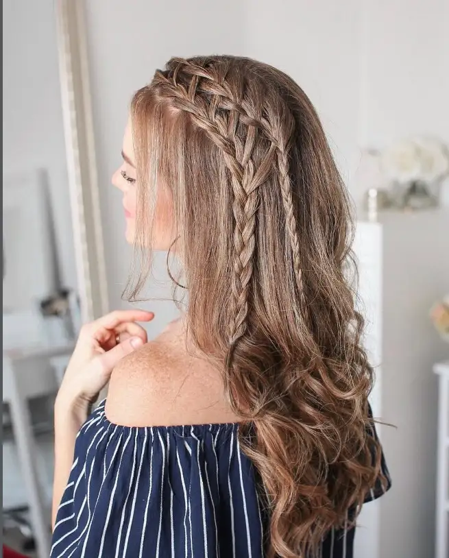 Bridesmaid braids hairstyles Braided Accent With Soft Waves for polished and romantic prom and bridal looks