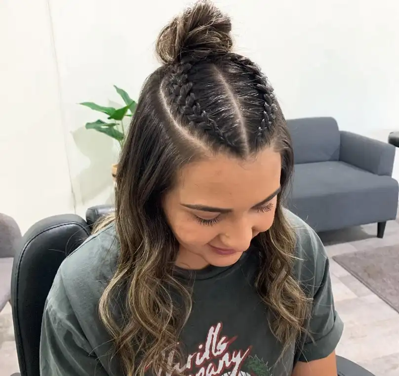 Braided Top Knot prom hairstyle for a bold modern look