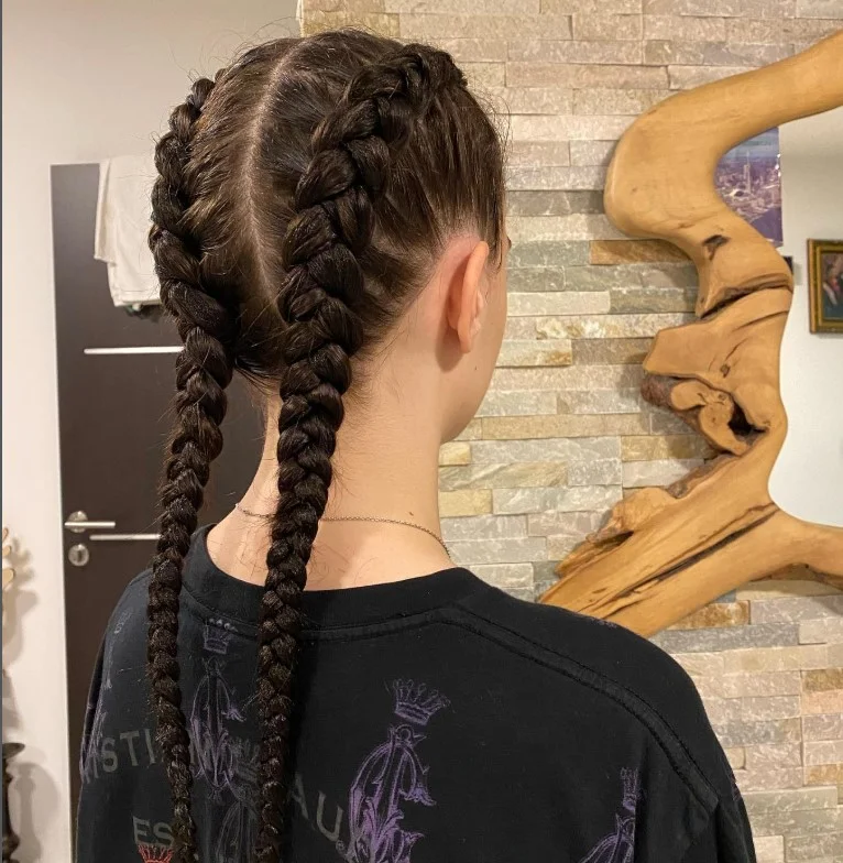 Classic straight-back 2 cornrow braids hairstyles with clean middle part and sleek scalp braiding