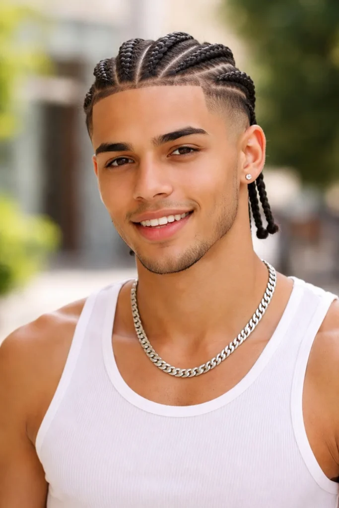 Classic straight-back cornrow braids for men with neat, symmetrical rows