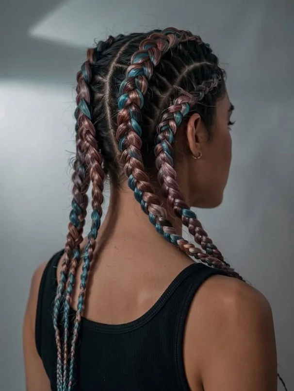 Classic straight-back 4 cornrow braids hairstyle with sleek scalp braiding and clean middle parting