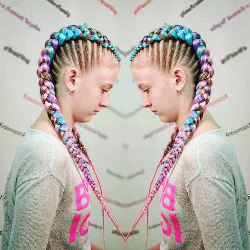 Colored 2 cornrow braids hairstyles featuring blonde highlights and protective double braids