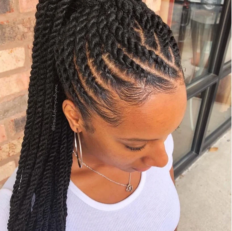 Sleek cornrow ponytail protective braid style