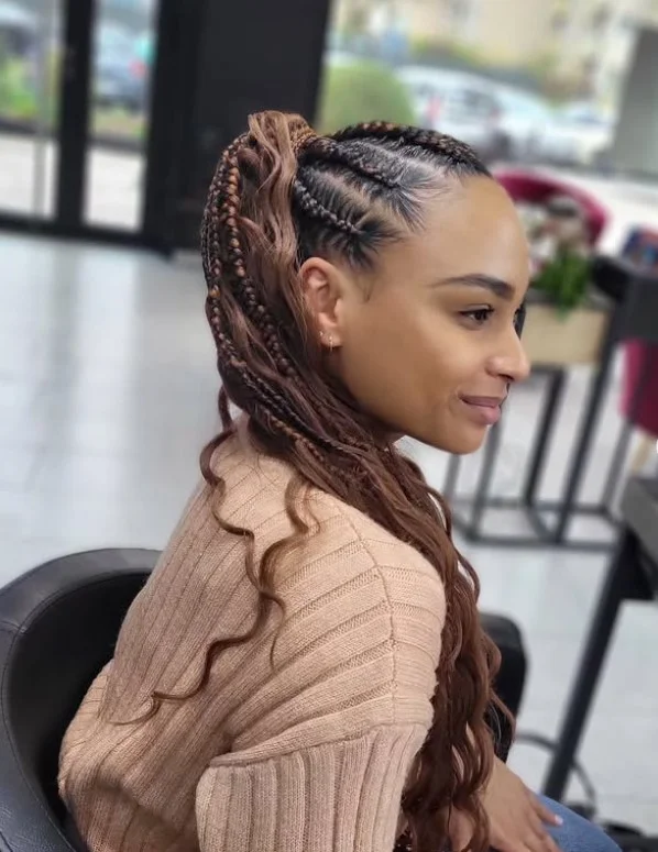 Cornrow braids hairstyles into high ponytail