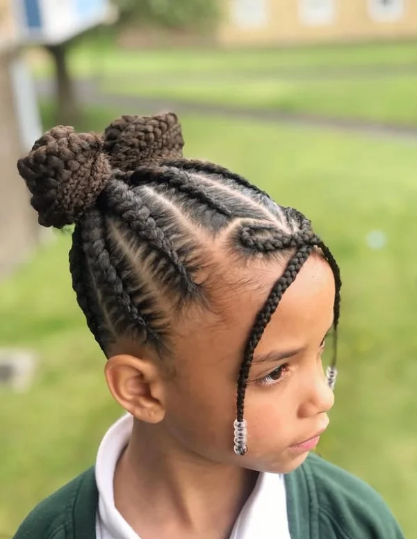 Elegant cornrows into low bun hairstyle