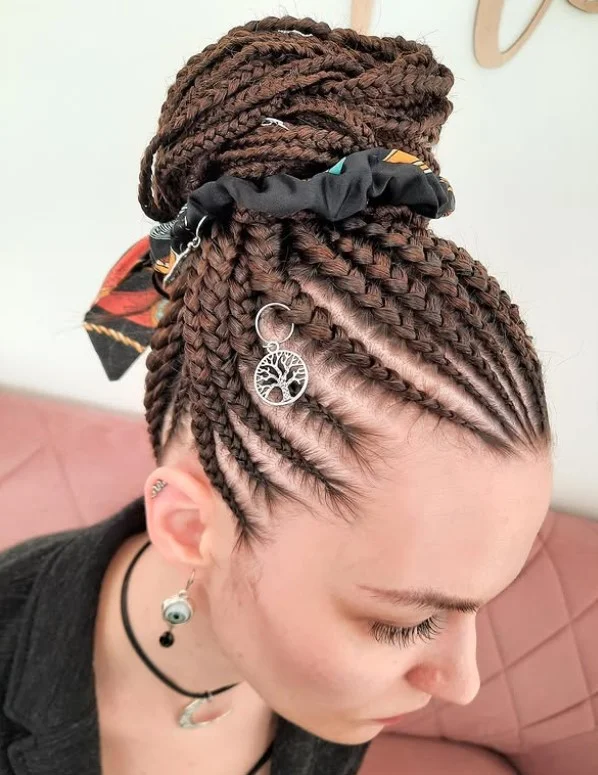 Cornrow braids hairstyles styled into bun