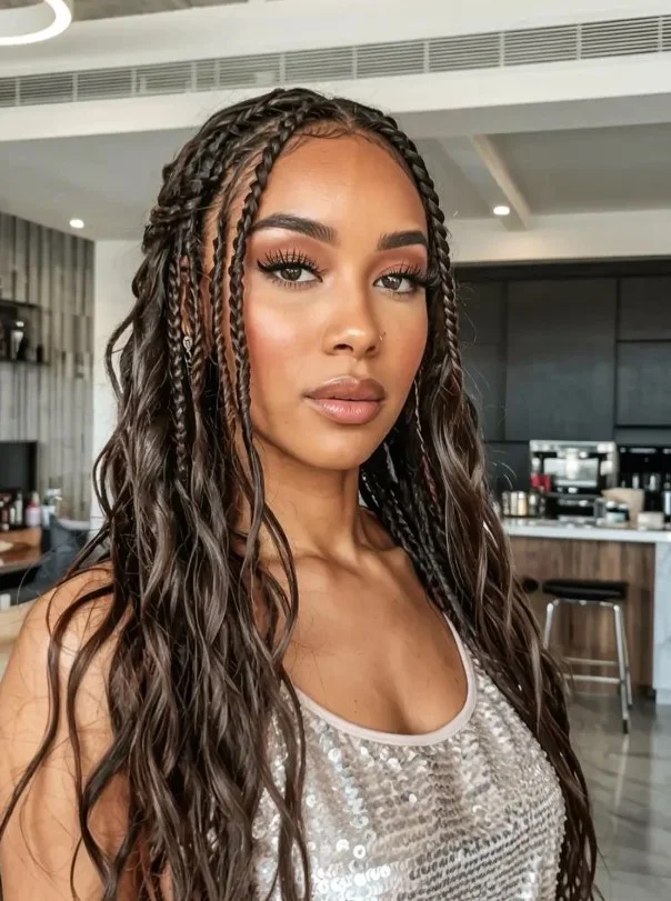 Cornrow braids hairstyles combined with box braids