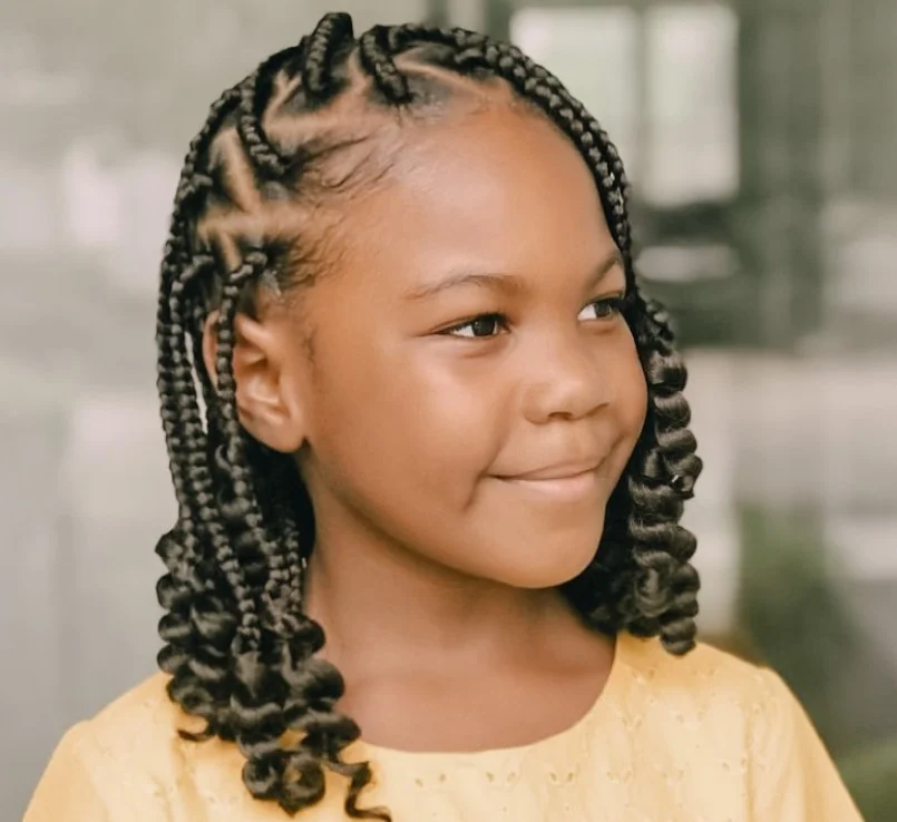Protective cornrows with box braids hairstyle for kids with neat parting