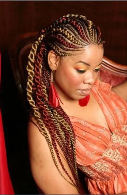 Cornrows with blonde and red color accents
