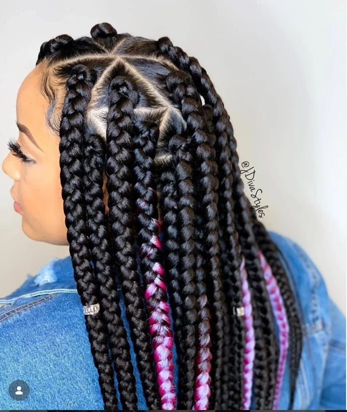 Cornrows with jumbo box braids hairstyle featuring thick protective braids