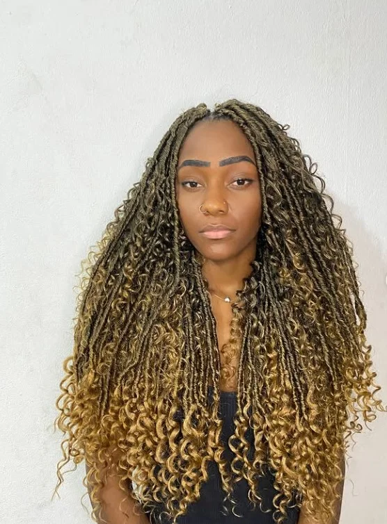 Protective faux loc crochet braids styled with realistic loc appearance