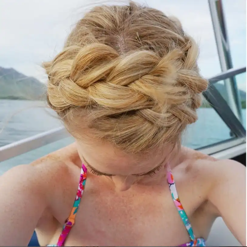 Dutch Crown Braid prom hairstyle with a raised elegant finish