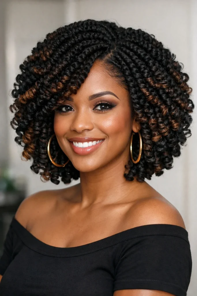 Layered bob crochet braids with movement and texture.