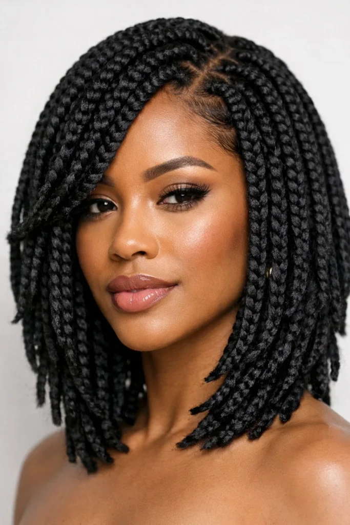 Layered crochet box braids hairstyle with natural movement and shape.