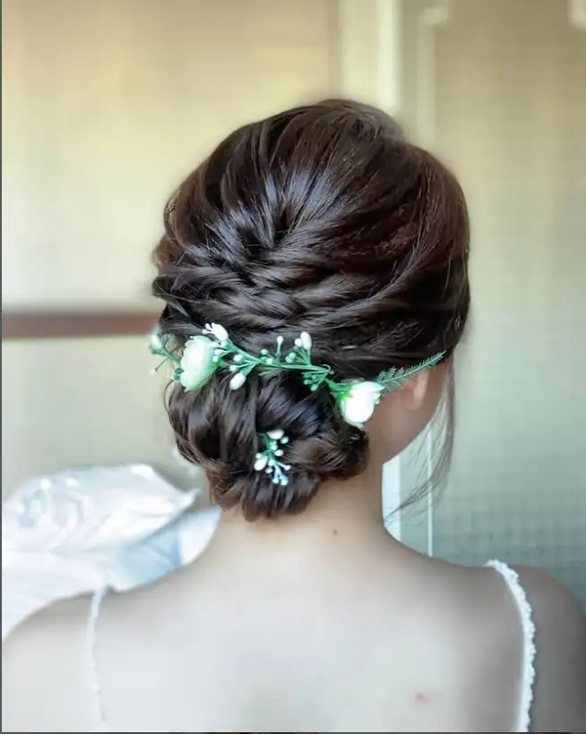 Bridesmaid braids hairstyles Low Braided Wrap for subtle and elegant prom or wedding hairstyles