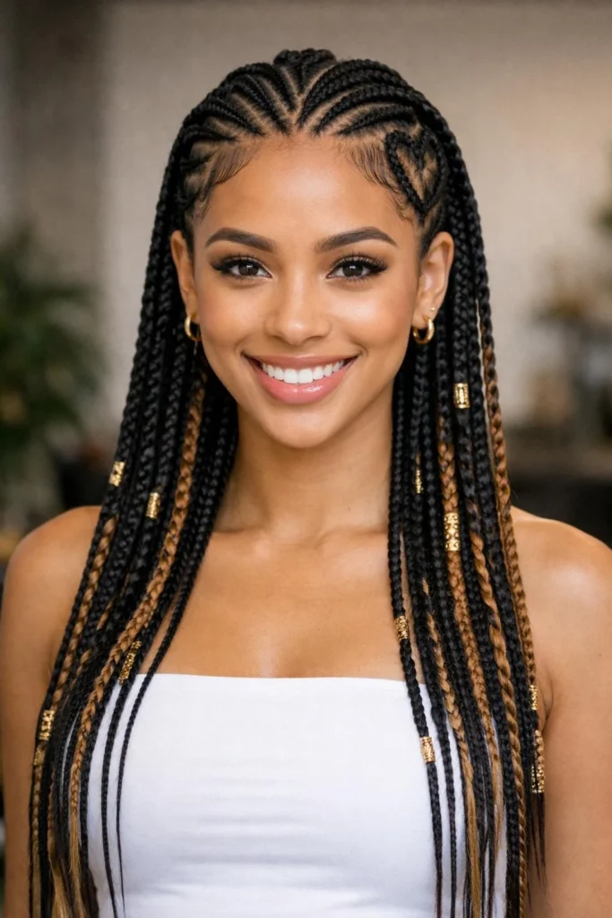 African cornrow braids hairstyles mixed with box braids for modern hybrid look