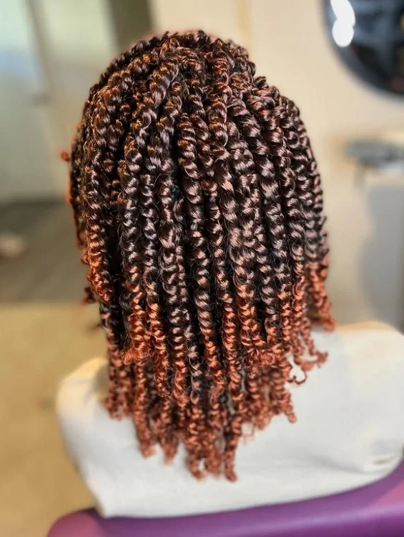Ombre short crochet braids with gradual color transition from dark roots.
