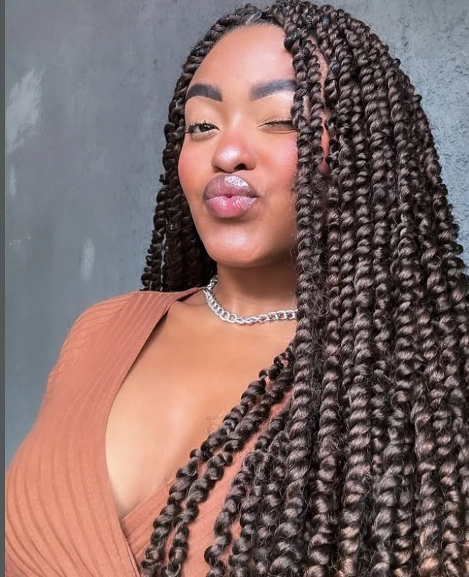 Shoulder length passion twists installed using crochet protective method