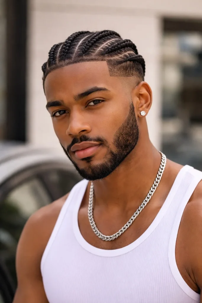 Short cornrow braids for men close to the scalp and low maintenance