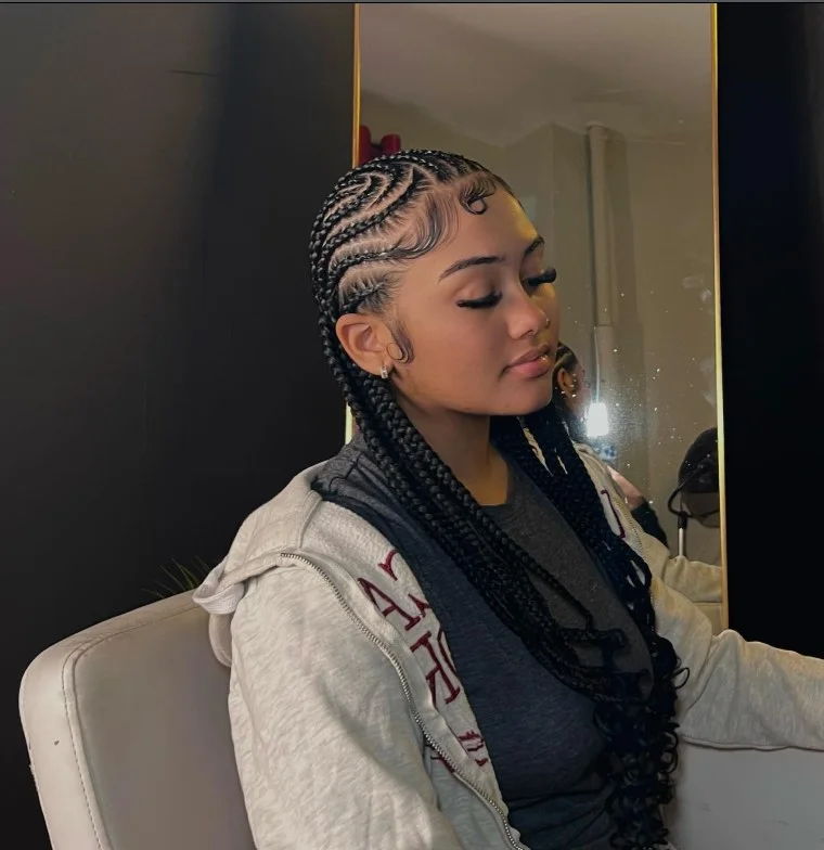 Asymmetrical side parted cornrows braid design