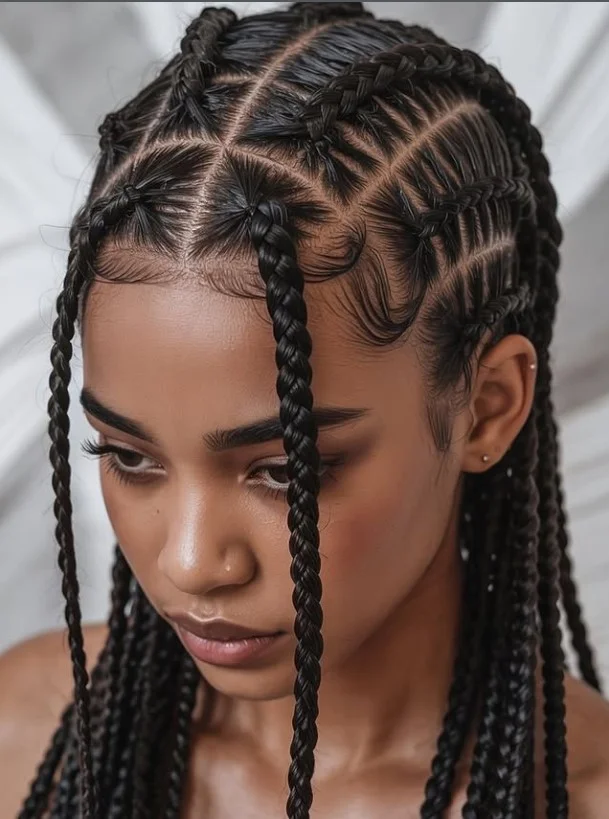 Stylish 4 cornrow braids hairstyles with clean parting