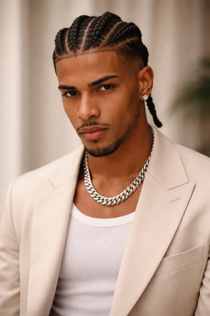 Thick cornrow braids for men with bold and statement-making style