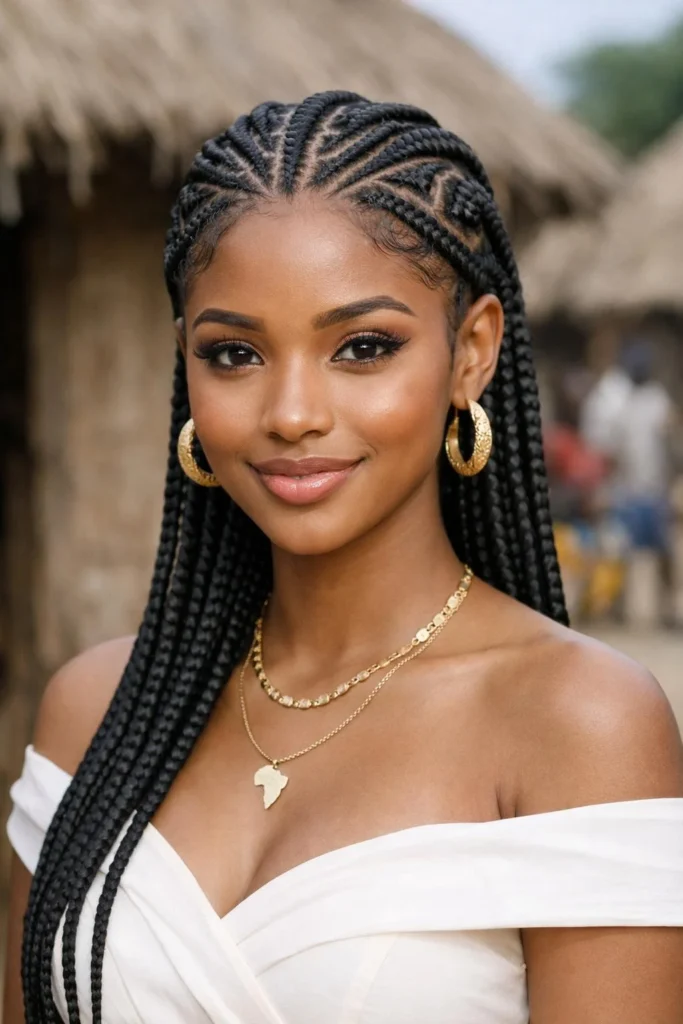 African cornrow braids hairstyles traditional village pattern with cultural design