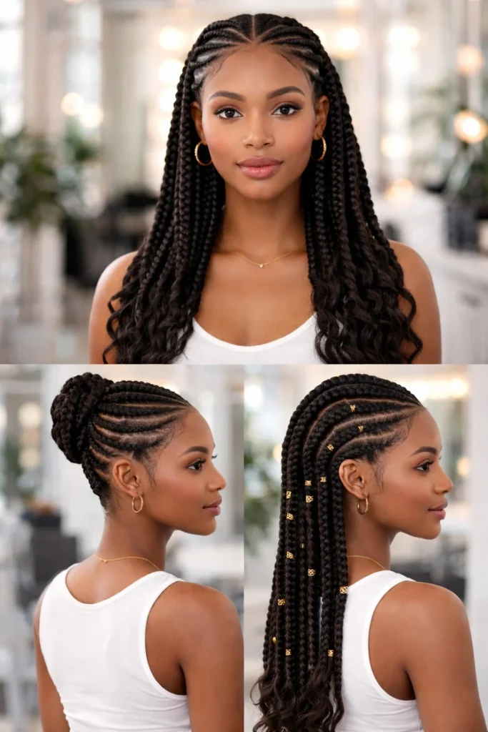 Creative 2026 Ghana cornrows with sleek parting patterns and contemporary protective styling.