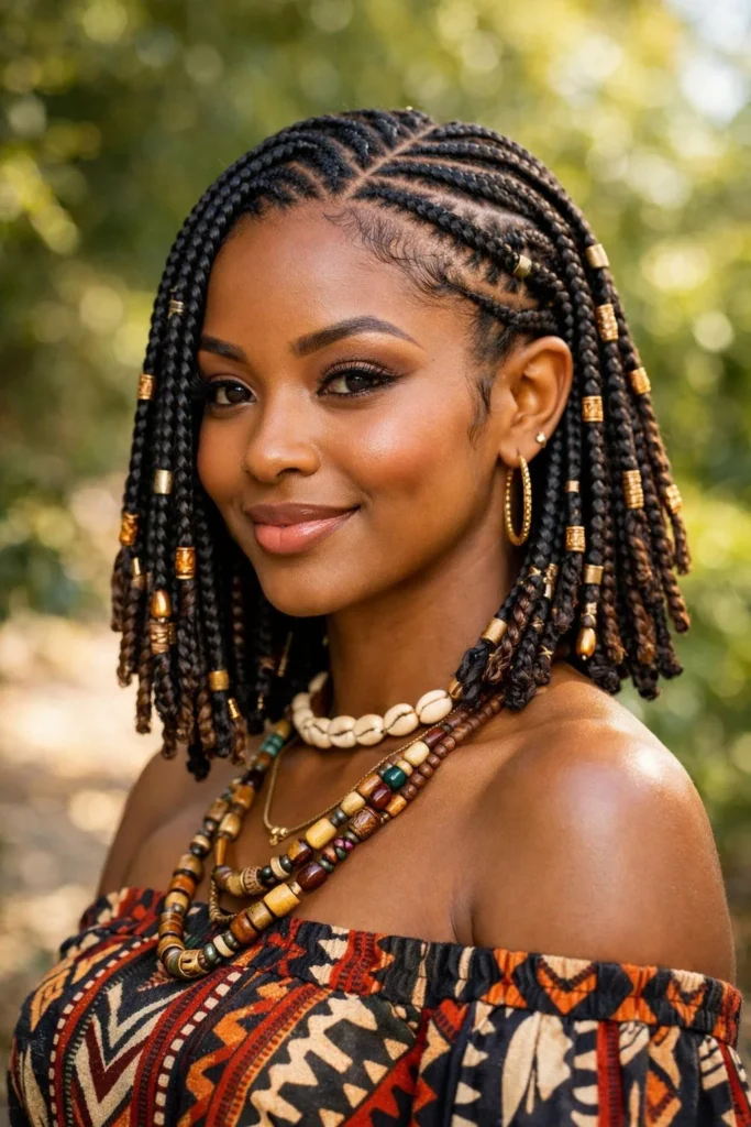 Bold protective Ghana cornrows showcasing traditional African braid designs