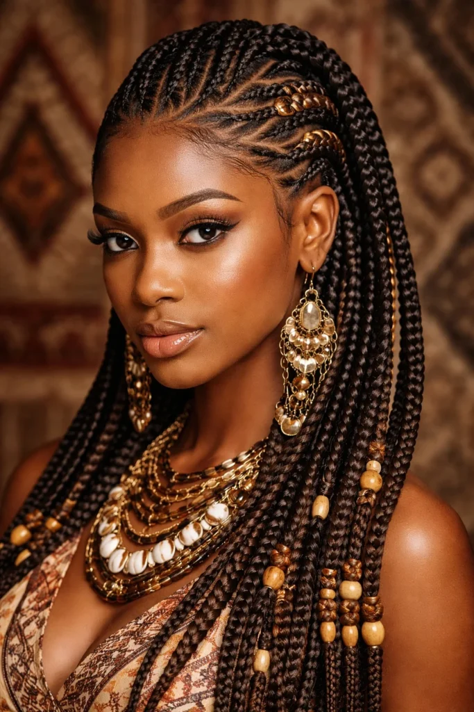 African cornrow braids hairstyles tribal pattern design with intricate scalp parting