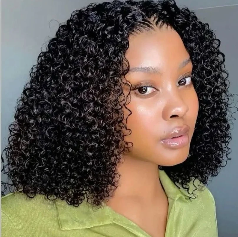 Water wave textured short crochet braids with soft, flowing waves.