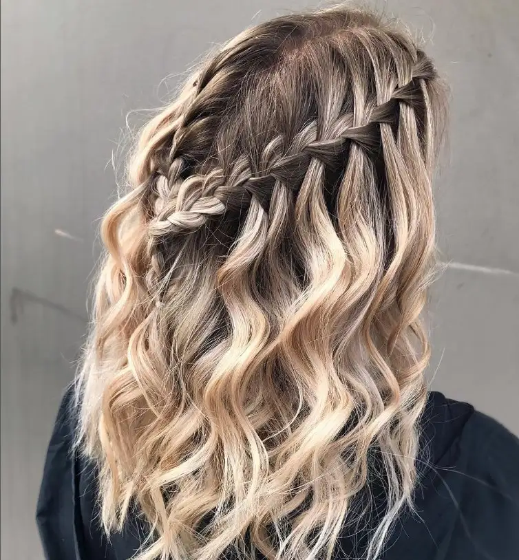Bridesmaid braids hairstyles Waterfall Braids With Waves for dreamy and textured prom or wedding hair