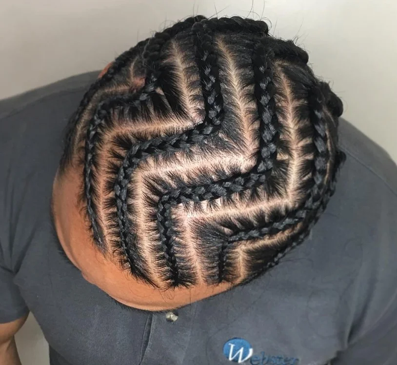Zig-zag cornrow braids hairstyles bold pattern