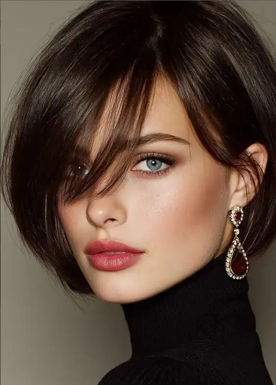 Angular bob with feathered edges and light bangs