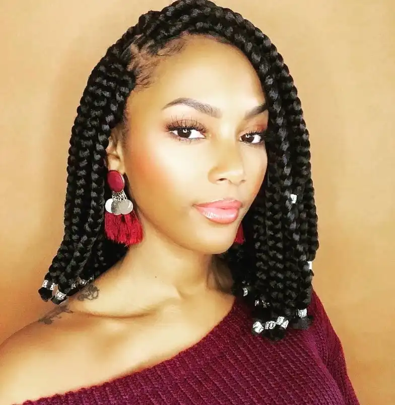 beaded bob box braids hairstyles with decorative beads adding style and movement to a braided bob haircut