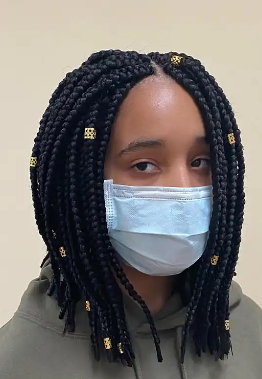 hair cuff bob box braids hairstyles decorated with metallic braid accessories for a fashionable braided bob look