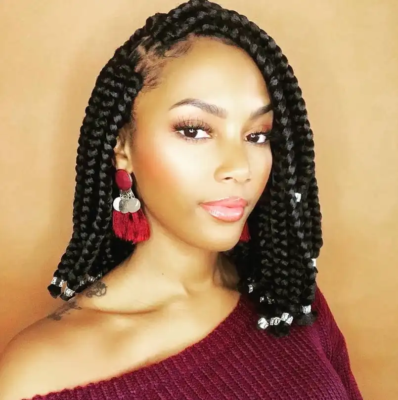 Stylish bob braids with beads hairstyle 2026 featuring decorative beads that add personality to a braided bob protective style.