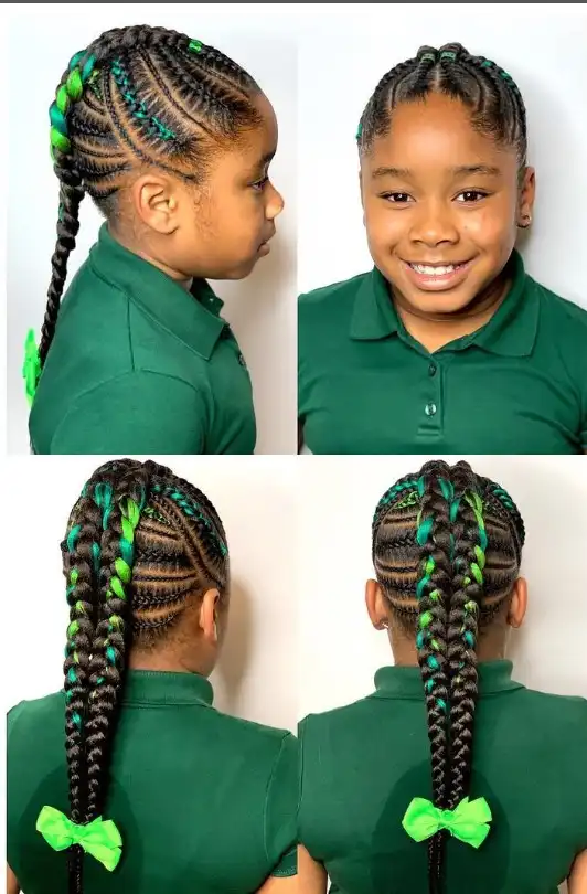 ribbon braided mohawk hairstyle for kids