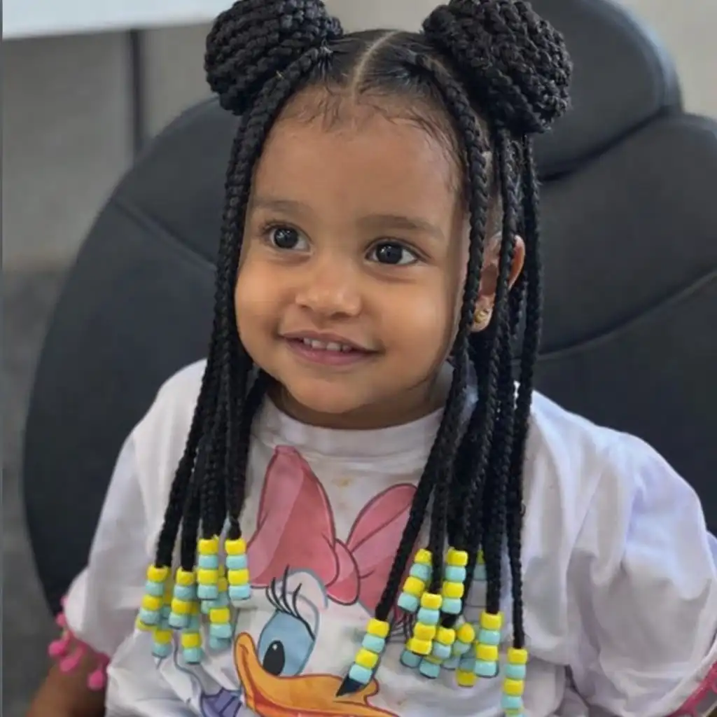 Braided space buns hairstyle for kids