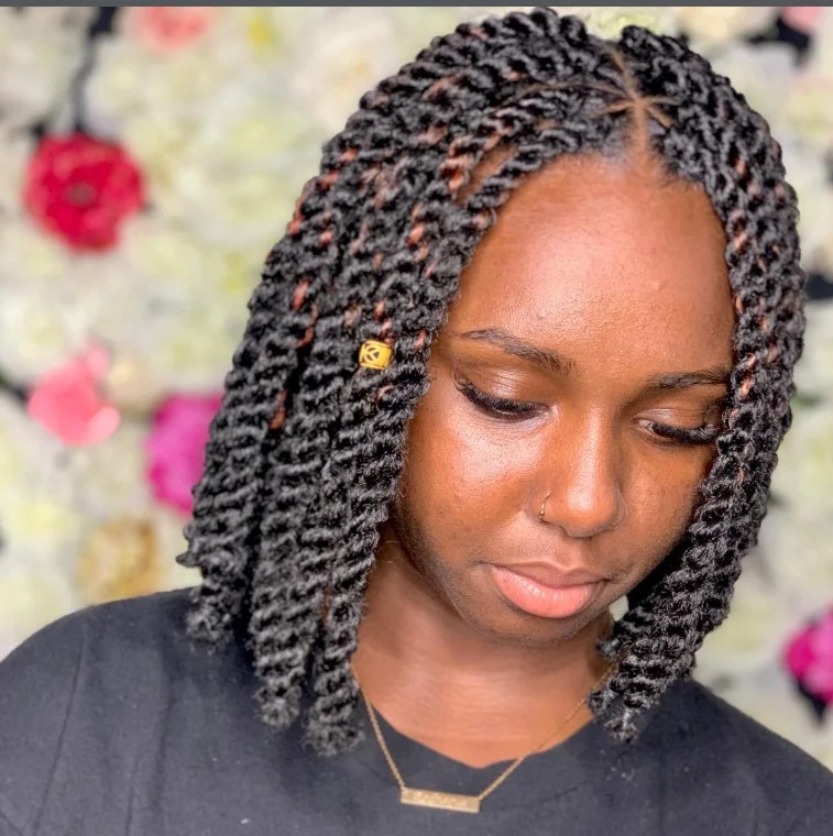 classic bob box braids hairstyles with medium box braids cut into a neat jaw-length braided bob protective hairstyle