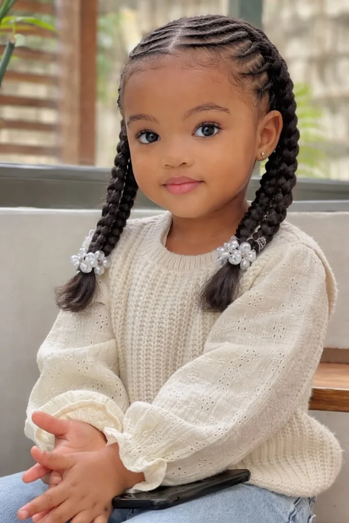 Classic three-strand braid hairstyle for young girl