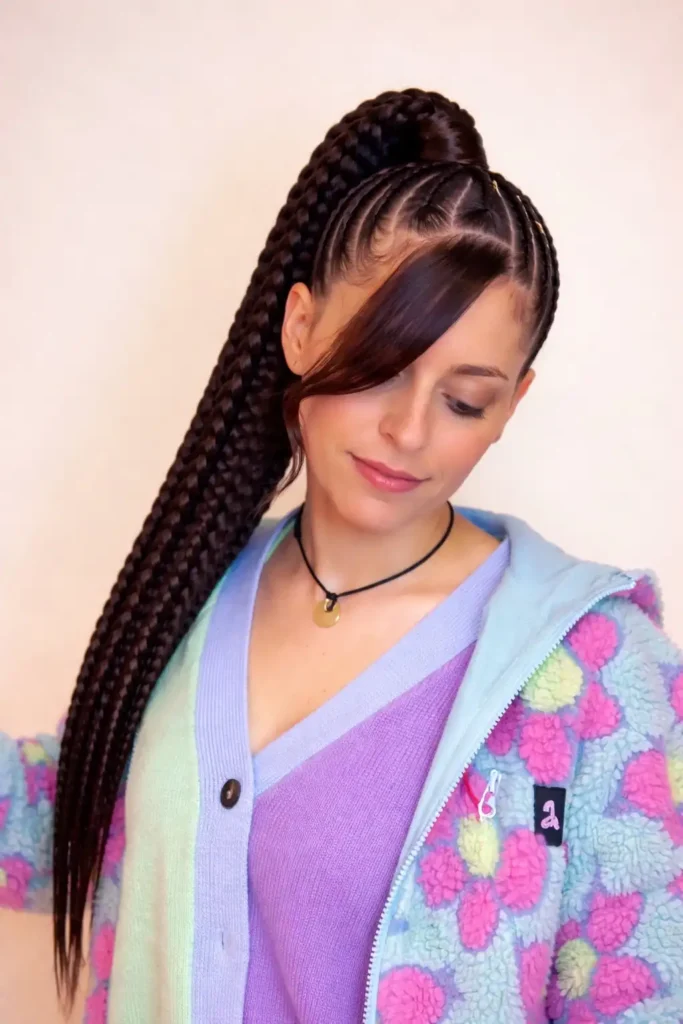 Black hairstyle cornrow ponytail with side fringe neat braided style