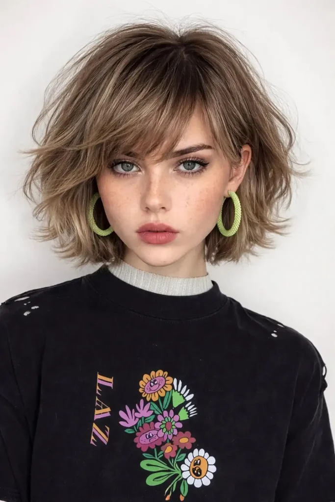 Cropped bob with side-swept fringe for face-flattering look