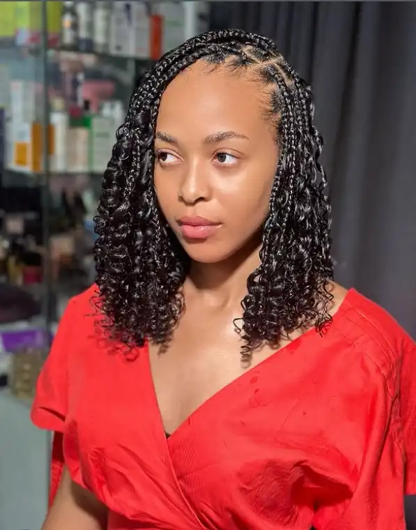 short bob braids hairstyles with curly ends creating a soft and voluminous braided bob protective hairstyle
